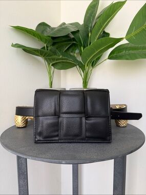 Black Quilted Leather Belt Bag / Fanny Pack